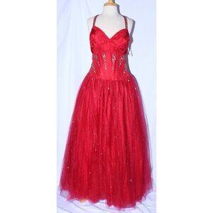 NWOT MayQueen #508 Beaded Taffeta and Tulle Prom Gown With Corset -Size 12-RED